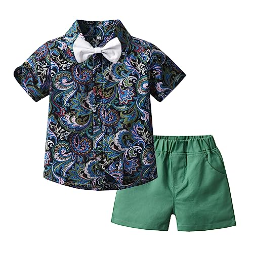Image of Toddler Baby Boy Summer Clothes Set Floral Shirt Bow-tie Shorts Hawaiian Outfit