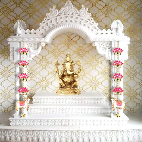 Image of CREYENTES Lotus with Pichwai Cow for Door Decoration (Pack of 2 Line), Handmade Mirror Work, Backdrop, Pooja Room, Diwali, Wedding,Temple, Mdf Material Beautiful and Eye-Catching.