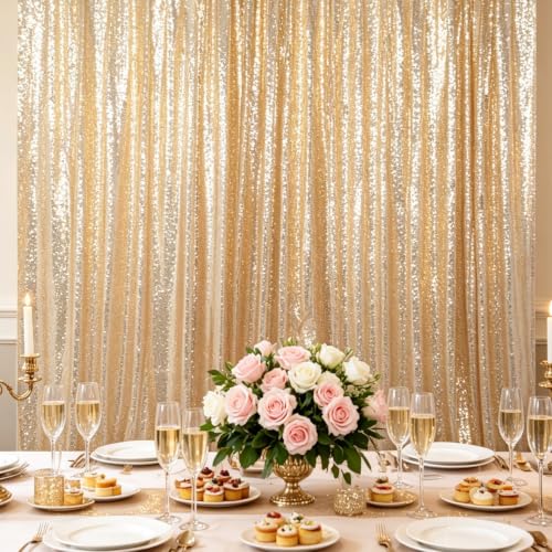 ShinyBeauty Gold Sequin Backdrop Curtains 2 Panels 4x10ft Wedding Decor by ShinyBeauty - Used condition - Image 4