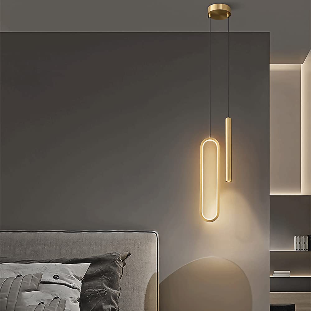 2 głowice mosiężna lampa wisząca z reflektorem sufitowym, lampy wiszące ze złotym wykończeniem, nowoczesne lampy LED 12W 3 tryby kolorów do zawieszenia w sypialni zagłówkiem, salonem, wyspą kuchenną