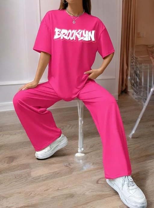 Image of My Swag Womens Co-Ords Set Casual T Shirt & Trouser Loose-Fit Printed Pajama Set for Women & Girls