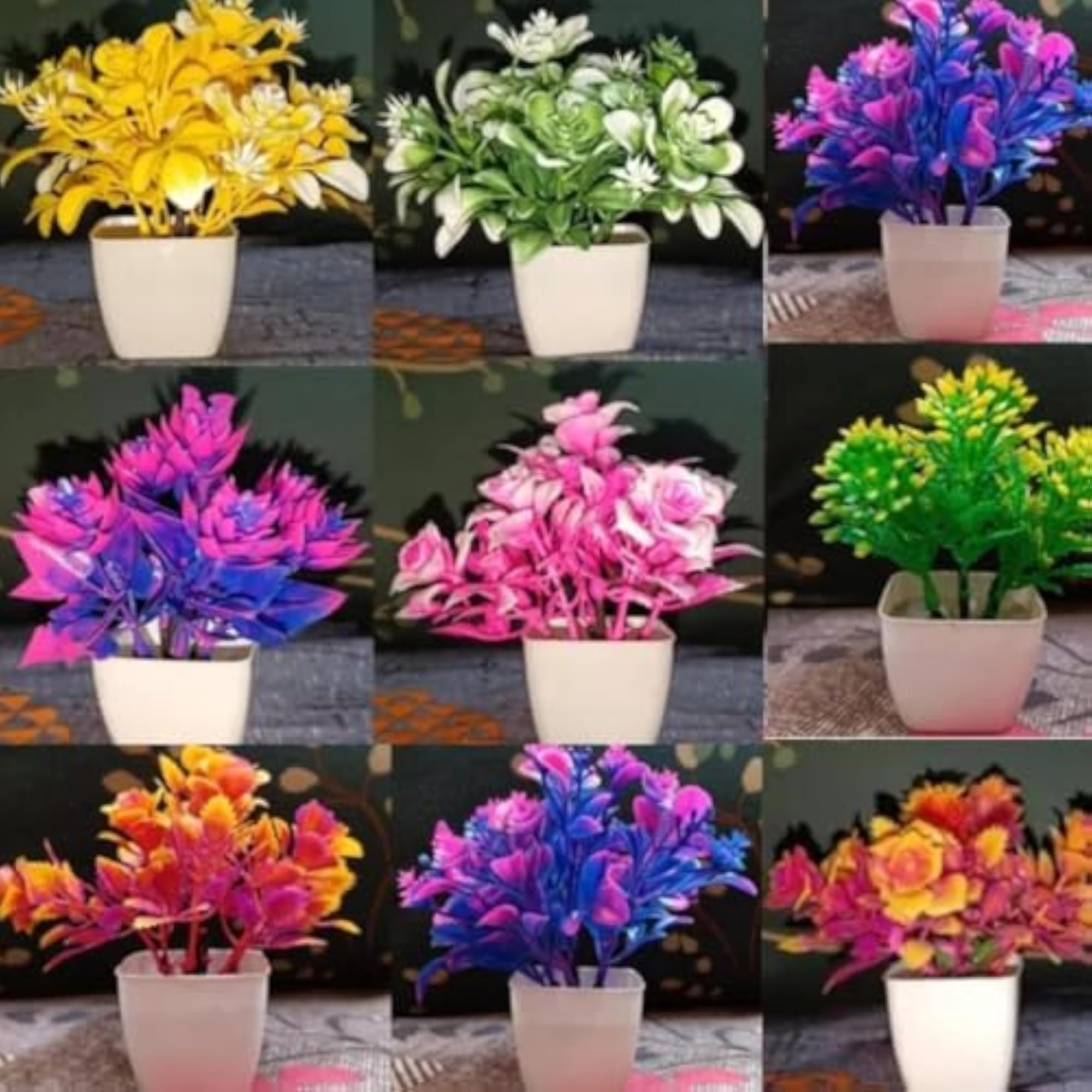 Pack of 8 Artificial Flower with Pot Plants