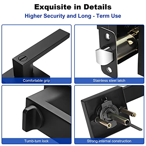 Estmoon 6 Pack Matte Black Door Handle, Keyless Interior Door Knobs Square Privacy Door Levers Heavy Duty Door Locks For Bedroom Bathroom, Reversible Interior Handles For Left & Right Handled Doors #TOP3
