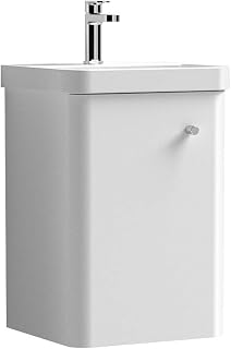COR101 Core Modern Bathroom Wall Hung 1 Door Vanity Unit and 1 Tap Hole Ceramic Basin, 589 x 405 x 355mm, Gloss White