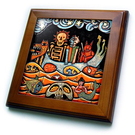 3dRose LLC ft_21127_1 The Devil Dream Folk Art Skulls Mexican Colorful Surrealism, 8 by 8-Inch