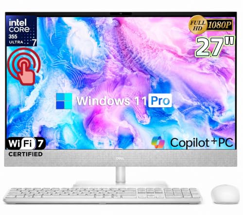 Image of Dell 27 inch All-in-One Desktop Computer Touchscreen, Intel 8-Core Ultra 7 355 | Copilot+ PC, 32 GB DDR5 RAM, 1 TB SSD, 27-inch FHD IPS Display, Wi-Fi 7, Bluetooth 6.0, Windows 11 Pro, Wireless KB & Mouse