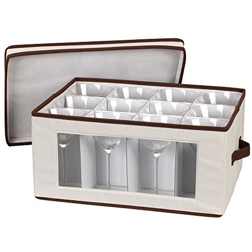 Household Essentials Natural 540 Vision Storage Box With Lid And Handles |Stemware And Glasses For Cocktails Beige Canvas With Brown Trim #TOP1