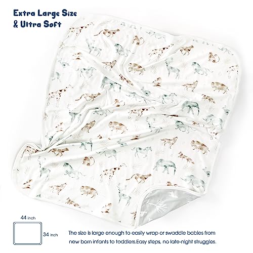 Image of GRSSDER Baby Blankets Super Soft Jersey Knit Swaddle Blanket for Baby Girls and Boys, Double Layer Reversible Receiving Blankets 34 x 44 Inches Extra Large for Swaddling, Animals Print
