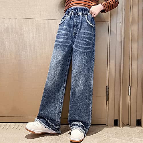 Toddler Girls Summer Strap Jeans Elastic High Waist Slim Flare Pants Trousers Fashion Features: Girls (Blue, 4-5 Years)2