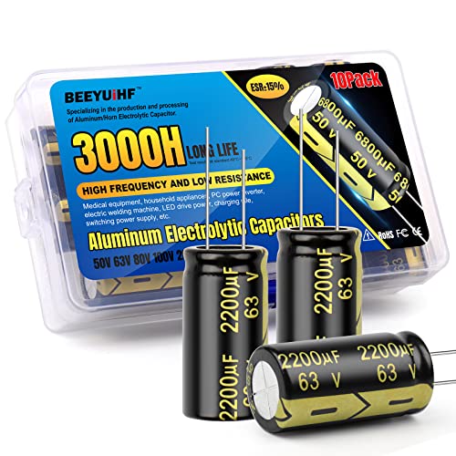 BEEYUIHF Condensateurs électrolytiques en aluminium 2200 uF 63 V 18 x 35 mm 2200 MFD 63 V ± 20 % (lot de 10 pièces) Cover