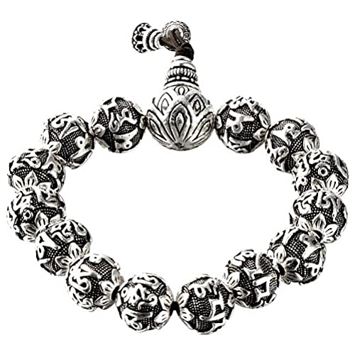 WOZUIMEI Bracelet en Argent de Style Chinois Bijoux en Argent Sterling Vintage Thai Silver Bouddhiste Mantra Perle Bracelet Chanceux Chapelet Hommes 's Braceletnoir