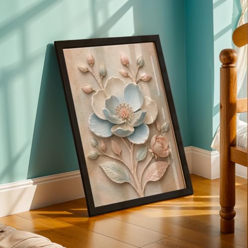 Image of NoWorries Floral Botanical Wall Painting with Frame | Premium Textured Flower & Leaf Artwork, Pastel Nature Wall Decor Framed for Living Room Bedroom Office and Home Decoration (Art-13,13x19inch)