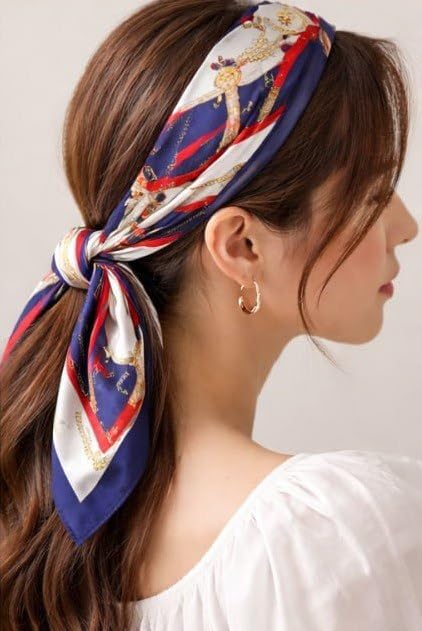 Image of Silk Like Head Scarf for Women Stylish Bandanas for Women Vintage Hair Scarf Wrap and Sleeping, Boho Floral Print Square Bandana Gift