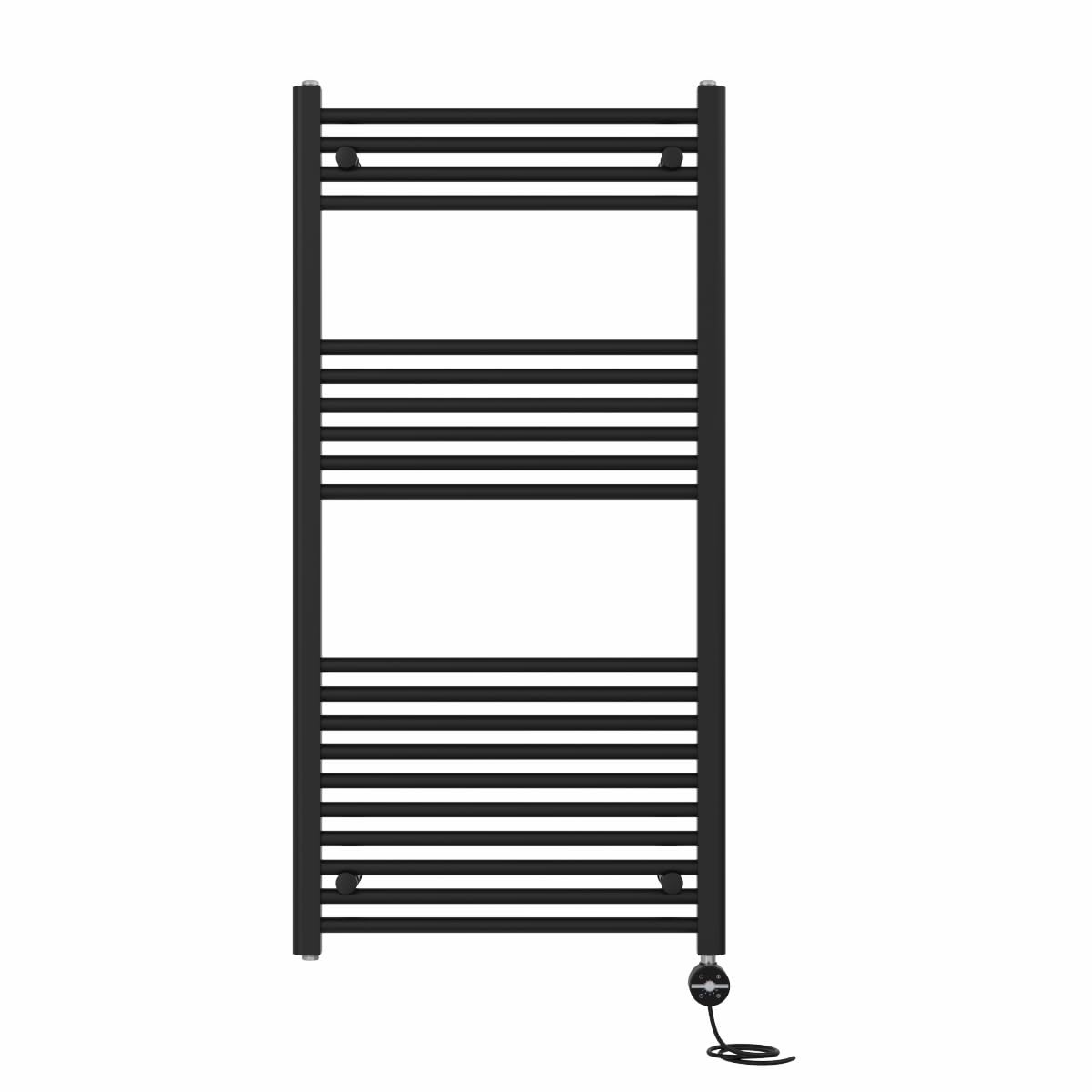 NRG Prefilled Straight Electric Heated Towel Rail Radiator Black Thermostatic Bathroom Warmer with Touch Screen Display 1200x600mm - 600W