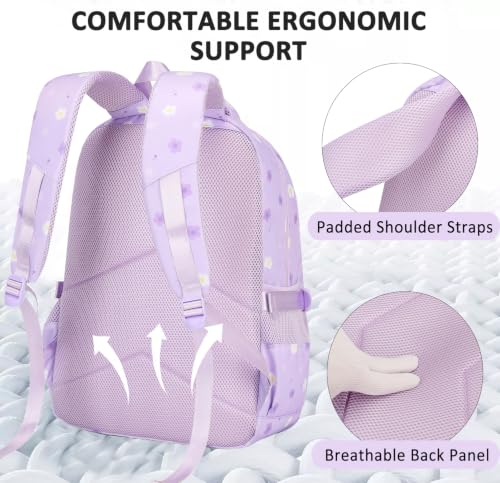 Joyfulife Flower Print Backpack for Girls Backpack with Lunch Box Cute Teen Kids Bookbags Kindergarten Elementary Middle School Bags Teen Casual Daypack - image 5