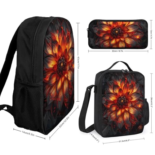 3 Piece Backpack for Women Men Lightweight Causal Daypack Shoulder Bag Set with Insulated Lunch Bag And Pencil Case Organizers Neon Effect Style2