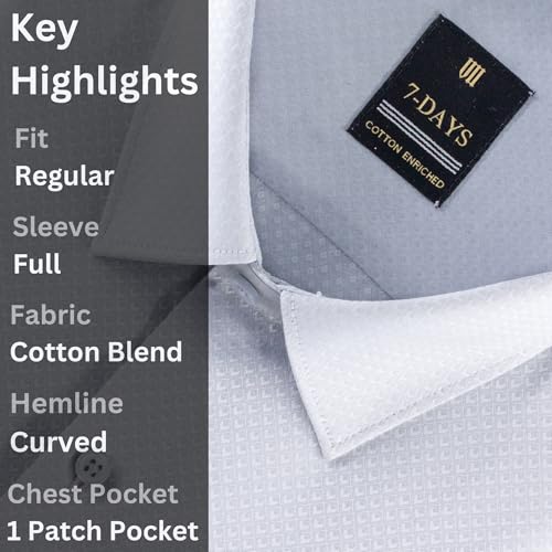 Image of 7-DAYS Premium Men's Formal Shirts - Cotton Rich, Textured Self-Design, Full Sleeve, Regular Fit, Wrinkle Resistant, with Pocket - Perfect for Office