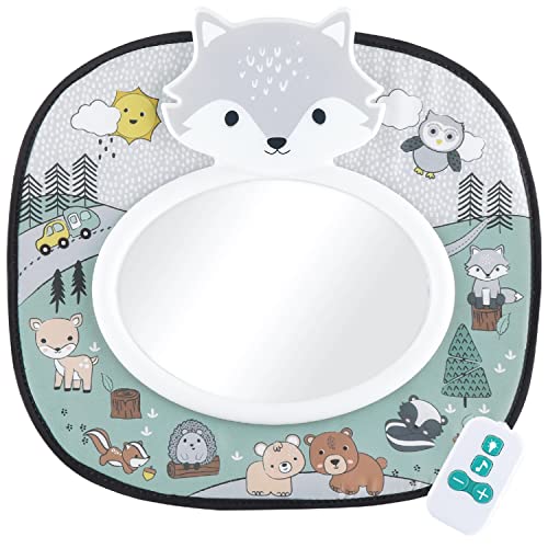 Image of The Peanutshell Musical Baby Car Seat Mirror, Woodland Animals with Lights
