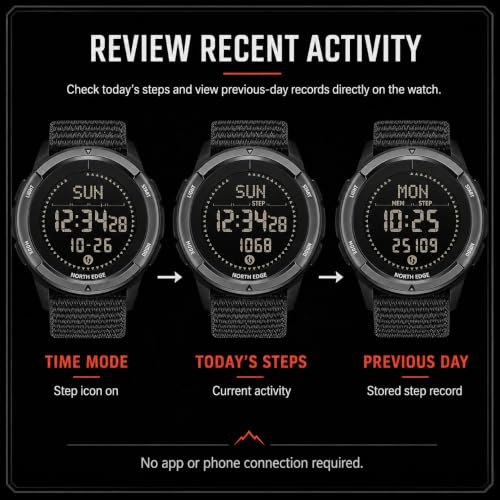 Image of NORTH EDGE APACHE-46 Digital Sports Watch for Men - Military Tactical Survival Watch with Compass, Temperature, Steps Tracker