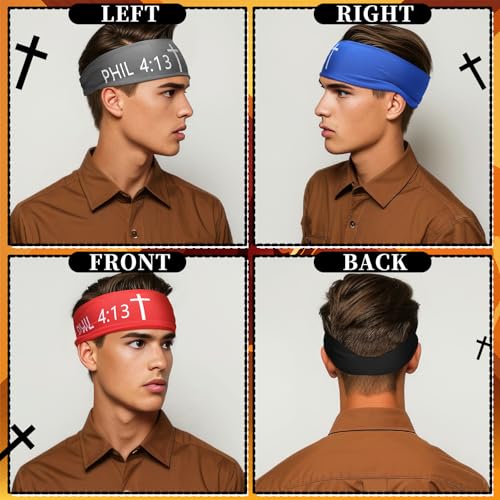 Image of 5 Pcs Christian Athletic Headbands Gifts Cross Headband for Men Women Bible Verse Workout Religious Stretchy Sweat Bands