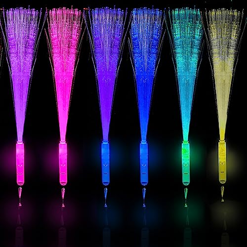 ZAIBIER Pack Of 6 Fibre Optic Wands Flashing Wands -Light Up Wands 3 Modes Light Up Colorful 7 Blinking Colours In The Dark Wands Sticks Glow Wands Birthday Party Favours (FLW-457654)