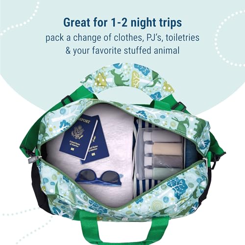 Image of Wildkin Kids Overnighter Duffel Bag - Carry-On Travel Bag for School & Sleepovers, Lightweight, Durable, Boys & Girls Ages 4-15 - Dinomite Dinosaurs