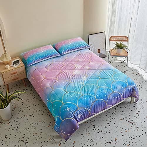 Dewfull-Mermaid-Comforter-Set-Twin3-Pieces-All-Season-Lightweight-Warm-Soft-Comforter-Sets-Included-1-Comforter-and-2-PillowcasesMermaid-Pattern-for-Girls-and-Teens 51s9OjdESmL