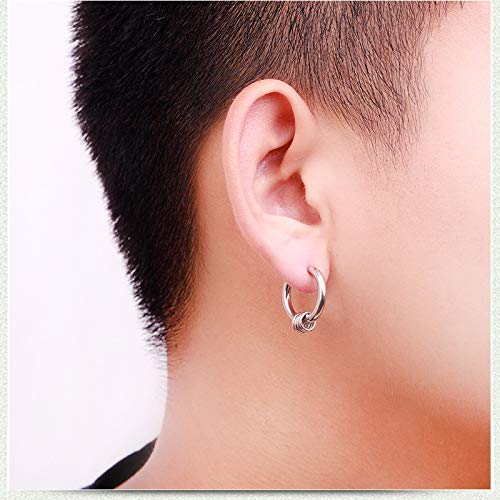 Small Hoop Earrings for Men Women With Cross Feather Spikes Ball Chain Dangle Charms Black Silver 316L Stainless Steel Punk Hip Hop Rock Gothic Kpop Huggies Earrings Set4