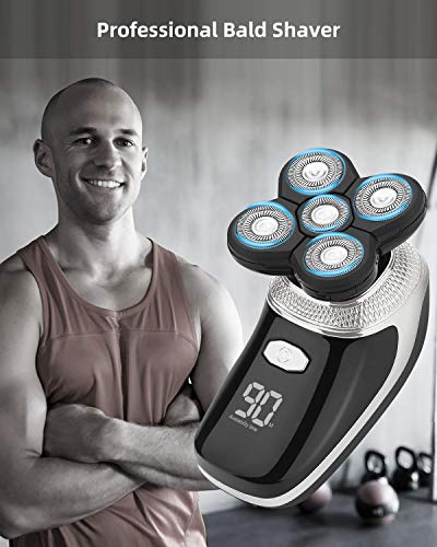 Electric Razors for Men Head Shavers for Bald Men Waterproof 5 in 1 Nose Hair Beard Trimmer Clippers Facial Cleansing Brush Grooming Kit Wet Dry LED Display Charging Rechargeable