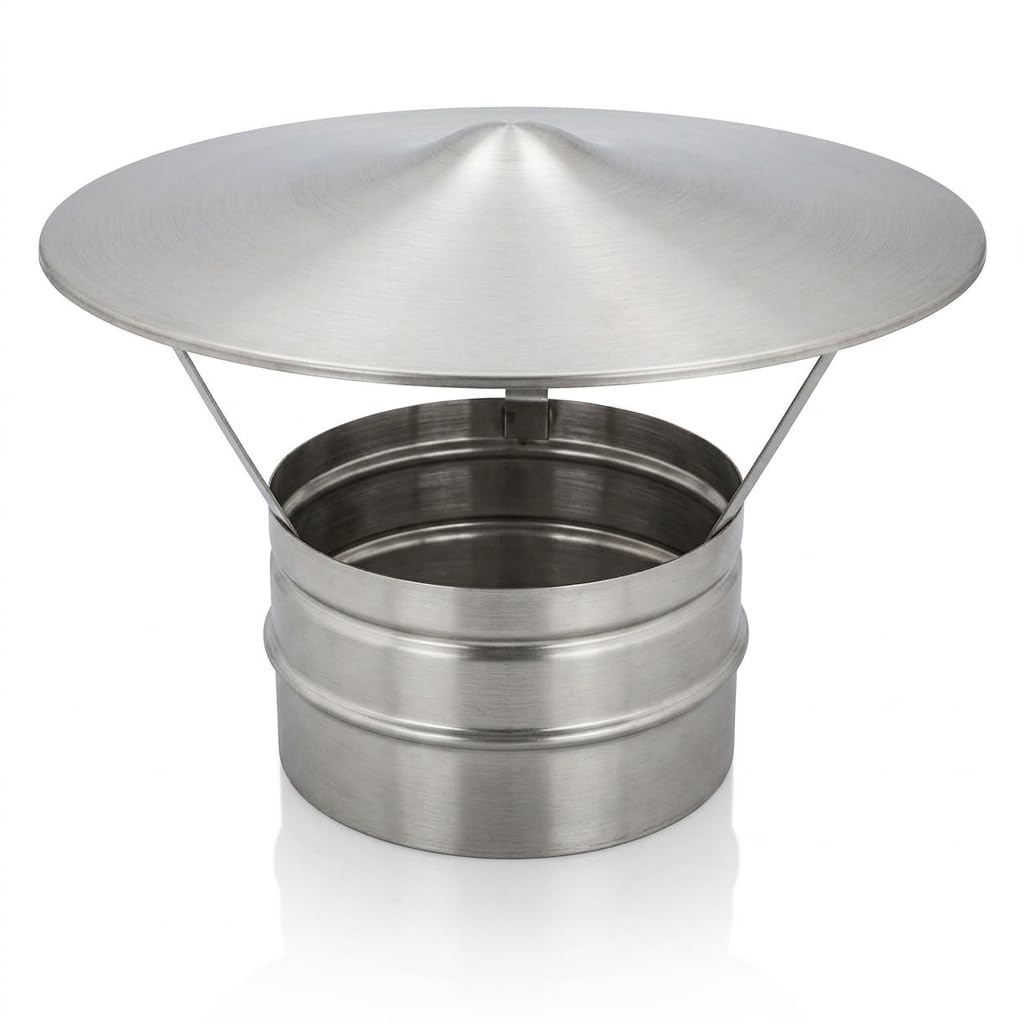 MAKA Comignolo Cinese Tondo, Terminale in Acciaio Inox per Canna Fumaria Camino Stufa a Legna Pellet e Gas, Cappello Antipioggia Aspirafumo(Ø 250 mm)