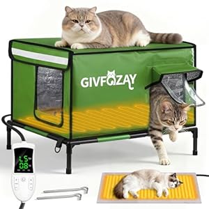Casa para gatos con calefacción para uso exterior, tela Oxford 900D, casa exterior para gatos resistente a la intemperie con almohadilla térmica de control remoto, casas aisladas para gatos con pies