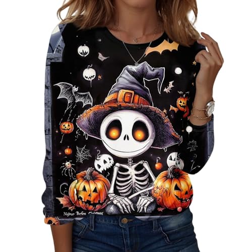 Halloween Shirts for Women Long Sleeve Plus Size Fashion Crewneck Comfortable Tshirts Halloween Costumes for Women