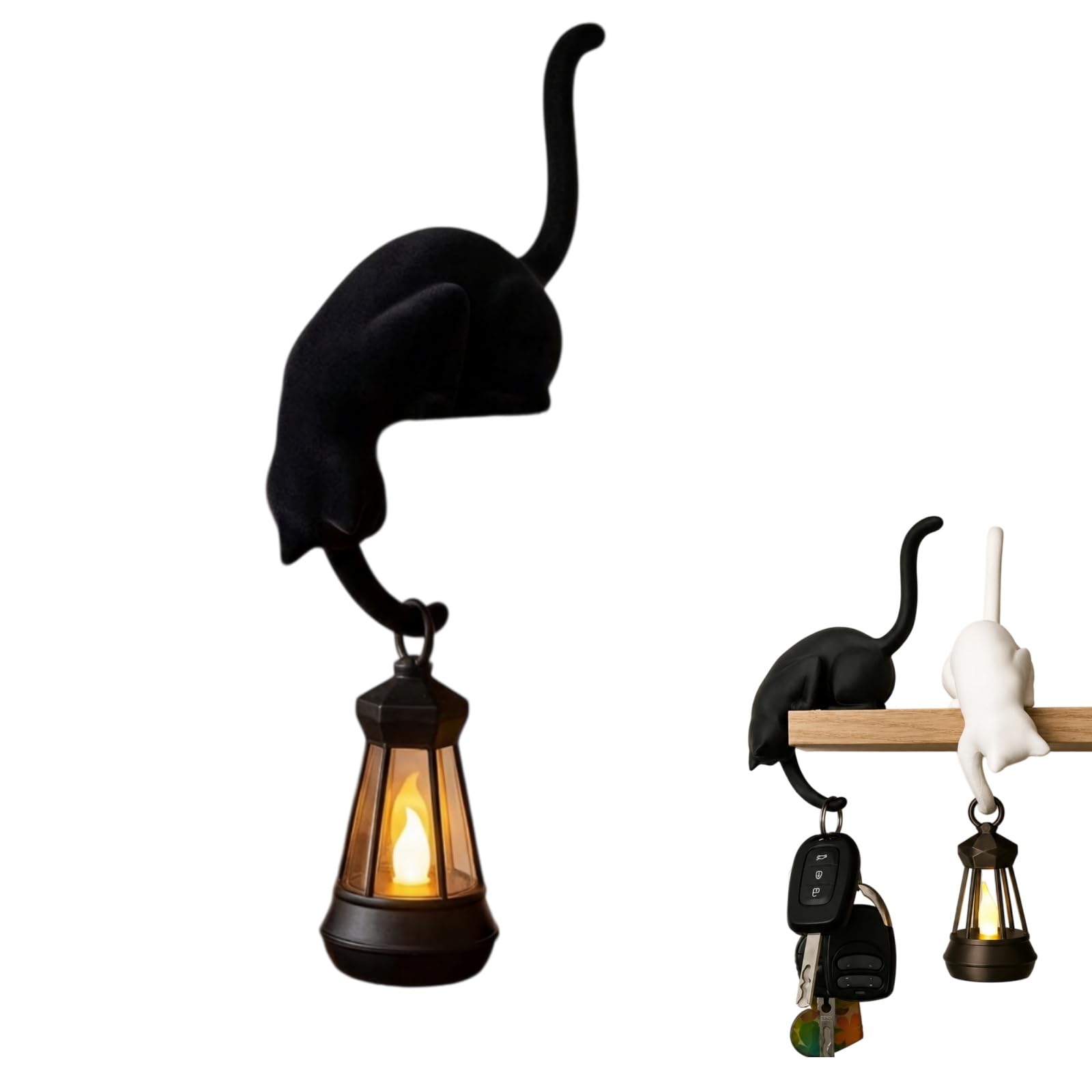 Cat with Lantern Shelf Decor, Bookshelf Lantern Cat 3D Printed LED Hanging Cats Figurine Resin Cat Bookshelf Lantern LED Night Light Hanging Lamp for Home Decor