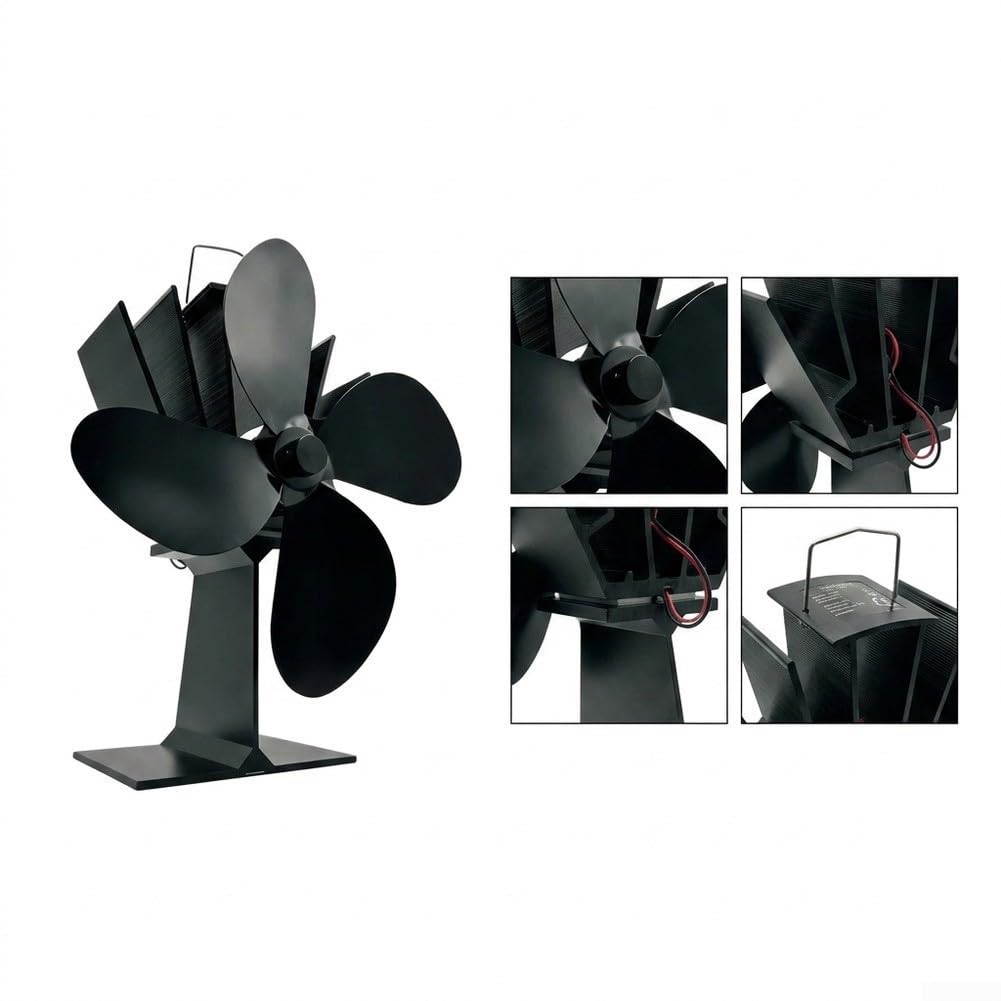 Ventilador Estufa para leña 4 Aspas Silencioso Sin Electricidad Distribución Calor para chimenea para acero Inoxidable 21x18cm