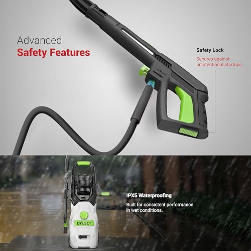 Image of DYLECT Ultra Force Pro High Pressure Car Washer Pump(with Pressure Adjustment), 2200 Watts Motor, 220 Bars Pressure, 7.5L /Min Flow Rate, 8m Outlet Hose, Upright Design with Wheels with 11 Accessories