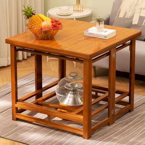 Mesa de Centro Plegable, Mesa Auxiliar Salon, con Estante de Almacenamiento Abierto Y Edredón Envolvente, No se Raya Fácilmente, Larga Vida Útil, Diseño de Esquinas Redondeadas(Brown,Medium)