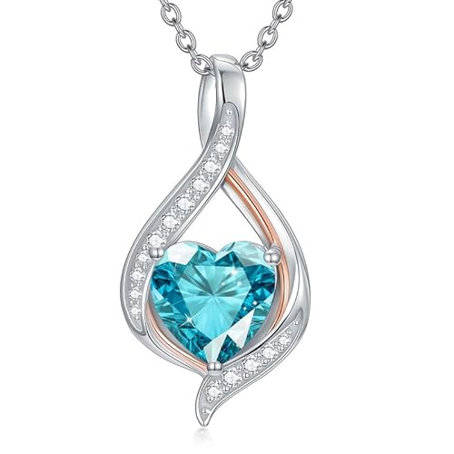 WSX Weißgold plattierte Herz-Geburtsstein-Halskette mit Diamantschliff und Moissanit, Infinity-Herz-Geburtsstein-Anhänger-Halsketten, Geschenk für Frauen, Ehefrauen, zum Muttertag (Dezember)