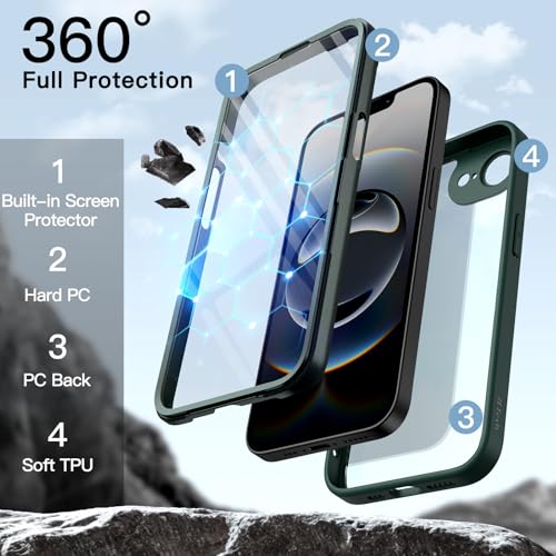 Image of JETech Case for iPhone 17e /16e, 360 Protection, Dark Green
