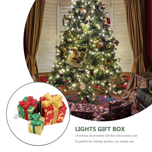 Boîtes Cadeaux Lumineuses de Noël par 3 avec Nœud Argenté et Éclairage Chaud