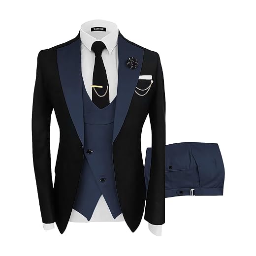 Wangyue Terno masculino de 3 peças slim fit para homens, casamento, formatura, smoking para homens, formal de negócios Wangyue Terno masculino de 3 peças slim fit para homens, casamento, formatura, smoking para homens, formal de negócios