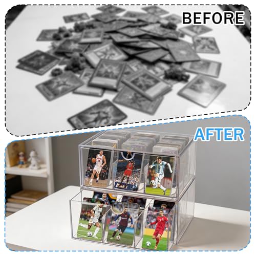 HFYZZ 2 Pack Trading Card Storage Box - 3200+ Clear Plastic Cards Storage Organizer with Dividers Stackable MTG Cards Display Case for MTG,TCG, PTCG, Sports Cards - image 4