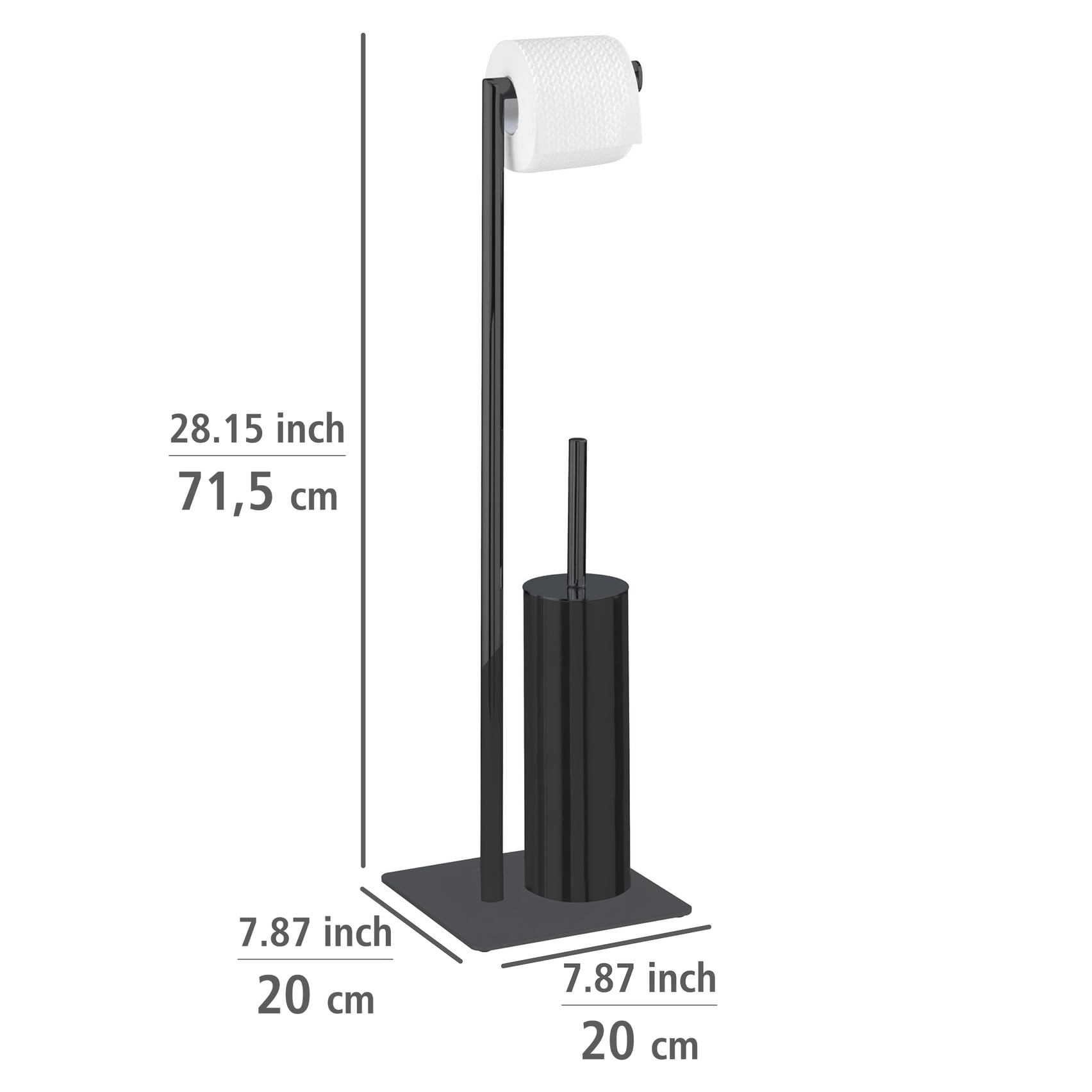 WENKO Stand Recco - Escobillero para Inodoro (2 en 1, Acero Lacado, Base Pesada, 20 x 71,5 x 20 cm), Color Negro