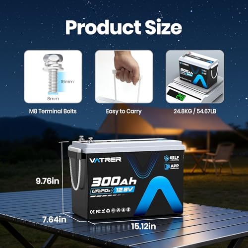 Image of 12.8V 300Ah Self-Heating LiFePO4 Lithium Battery with APP Monitoring, Built-in 200A BMS, Rechargeable 3840Wh Energy Battery for Trolling Motor, RV, Marine, Solar, Camping, Backup Power, Off-Grid, etc.
