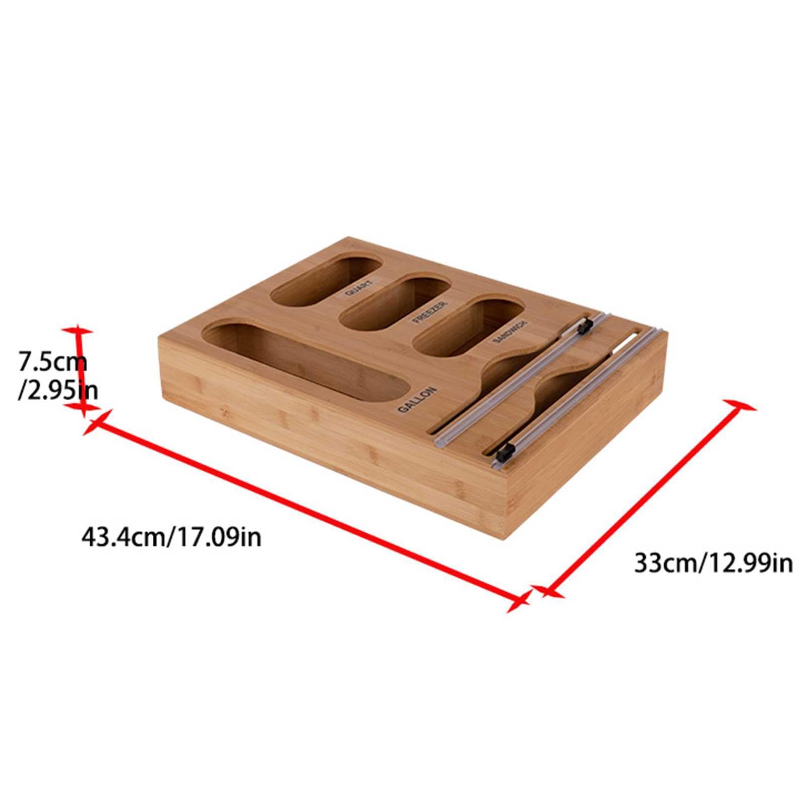 Dispensador de papel de aluminio y film transparente 6 en 1 para montar en la pared, organizador de bolsas de almacenamiento para cajones de cocina, soporte de almacenamiento de alimentos de bambú par