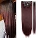 S-noilite 8PCS/SET Full Head Clip in Hair Extensions 140Grams Thick Real Natural Synthetic Hairpiece(26inches-straight, Wine Red)