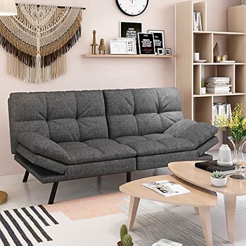 wOod-it Futon Sofa Bed, Memory Foam Foldable Couch Convertible Loveseat Sleeper Daybed with Adjustable Armrests for Small Space, Studio, Office, Apartment, Compact Living Room, Dark Gray Cover