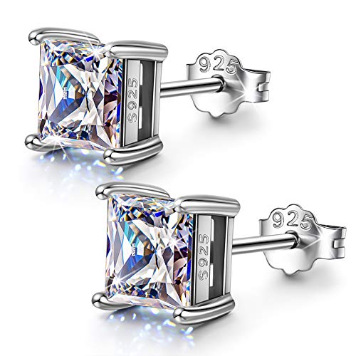 Earrings for Women Gifts for Women Zirconia from Swarovski Earrings Studs 925 Sterling Silver White Gold Plated Jewelry Valentine's Day Birthday Anniversary Gifts for Mom Wife Her Mother 4mm Princess CZ