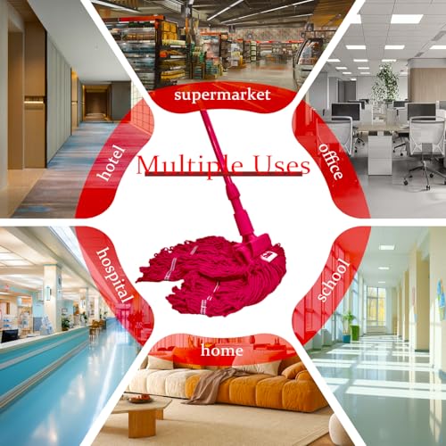 Image of Heavy Duty Commercial String Mop Heads, 3 Pack Cotton Red Mop Head Replacement, Machine Washable Industrial Mop Head Refills for Janitorial, Restaurant, Warehouse & Office Floor Cleaning