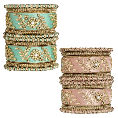 Image of Peora Silk Thread Kundan & Stone Studded Chuda Bangles Set Gift for Women