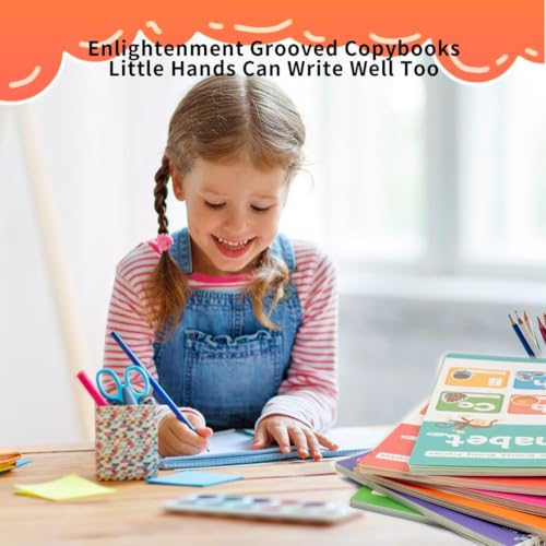 Magic Grooved Writing Practice Books for Kids with Disappearing Ink Pens Grips, Reusable Handwriting Workbooks 6 Pcs Writing Practice Books, Letter Tracing Copybook for Kindergarten Ages 3-8